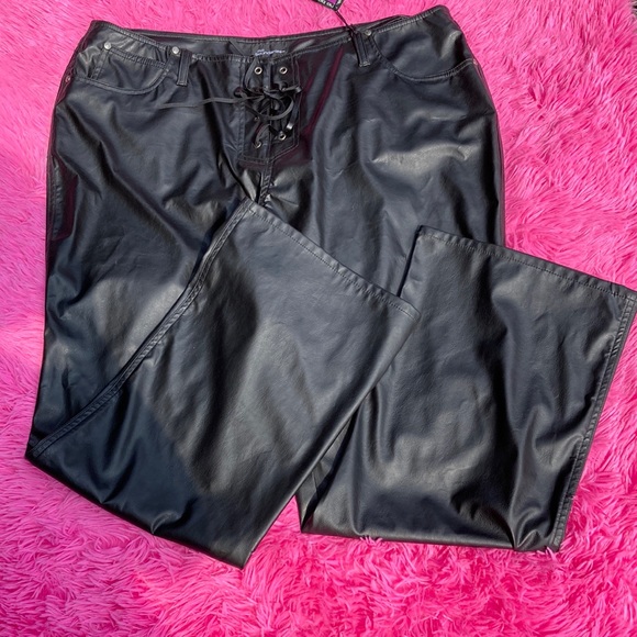 Vintage 90s No Boundaries faux leather lace fly jeans in deep black size 20W NWT - Picture 1 of 7